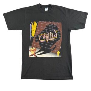 Vintage 1993 Taz Chillin T-Shirt Velva Sheen Mens Medium Black Single Stitch USA